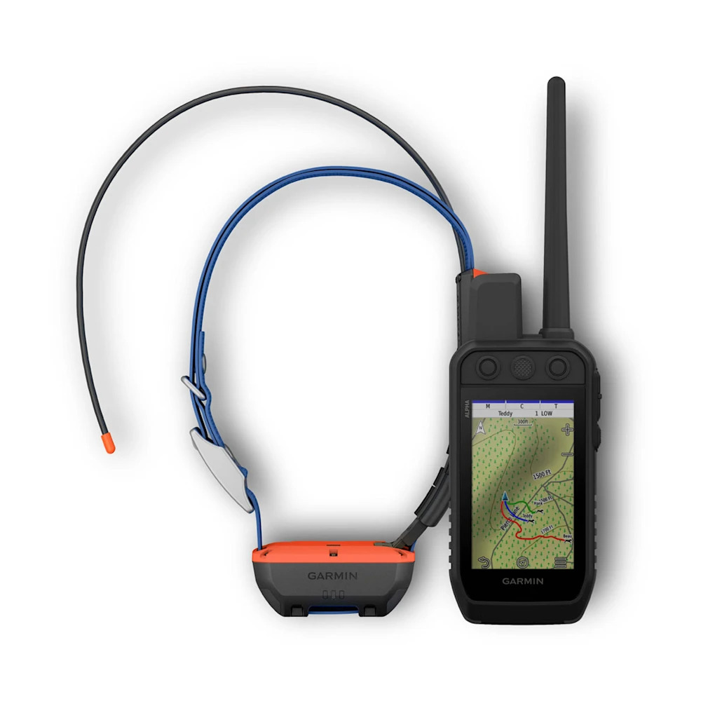 The Garmin Alpha 300 handheld and the GPS collar a dog wears on the trail